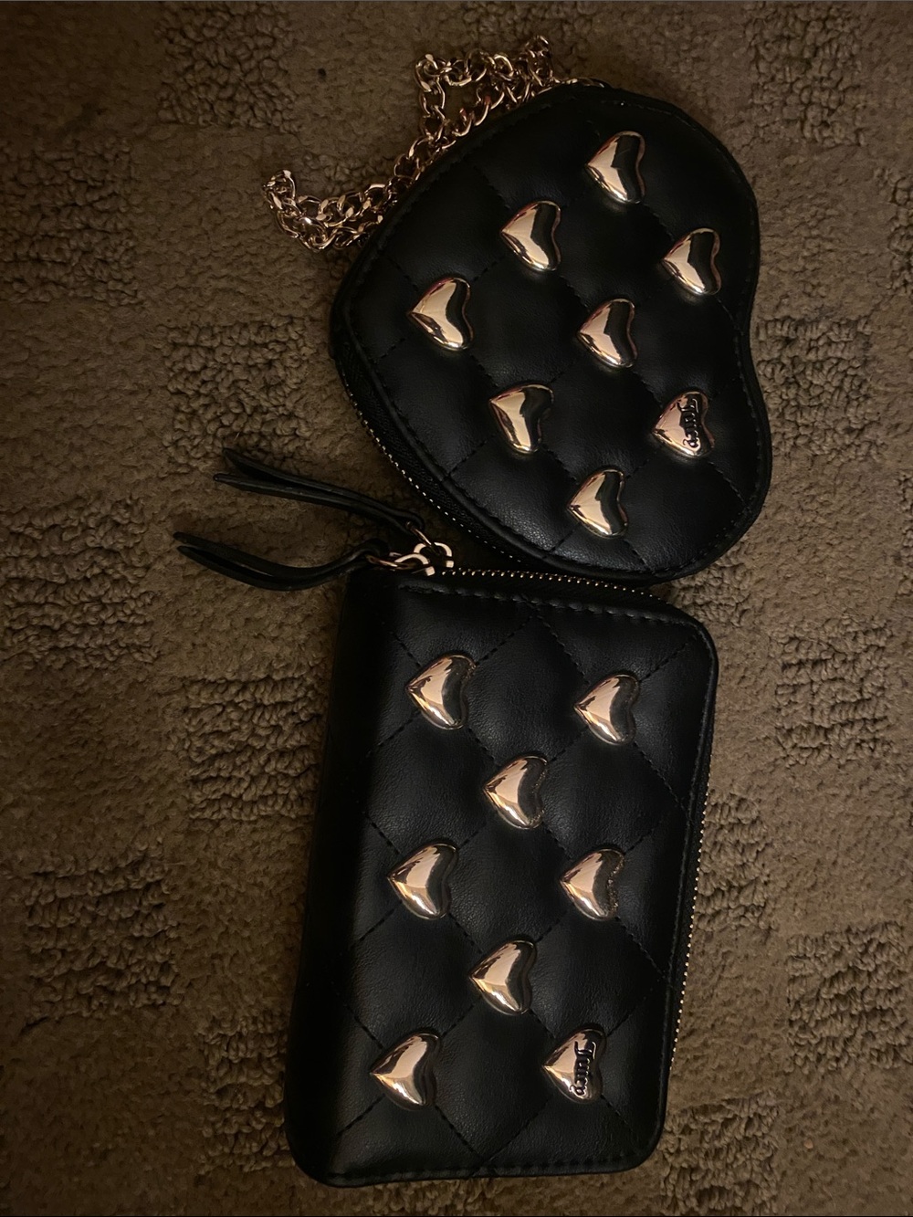Juicy Couture Black Quilted Heart-Stud Wallet & Coin Purse Set